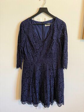 Eliza J Navy Floral Lace Fit-and-Flare Dress — Size 14